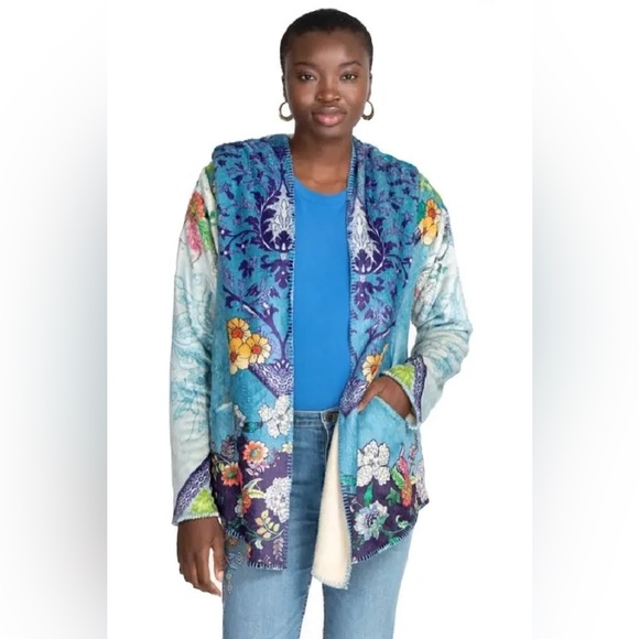 Johnny Was BIYA Shellinay Hooded Sherpa Fleece Open Front Cardigan Wrap Sweater - Picture 7 of 13